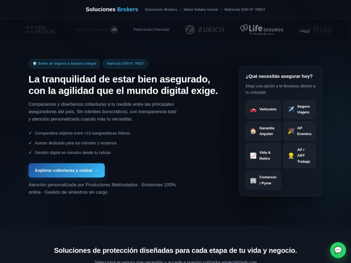 Captura de la landing de Soluciones Brokers